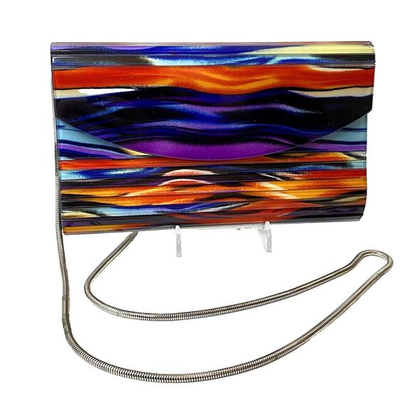 Sondra Roberts Vintage 80's Style Colorful Waves Lucite Acrylic Clutch Purse - Picture 2 of 10